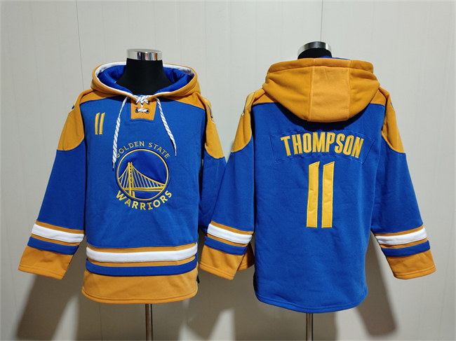 Men's Golden State Warriors #11 Klay Thompson Blue/Yellow Lace-Up Pullover Hoodie